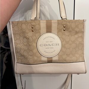 Coach Beige Signature Canvas Tote with Cream Trim